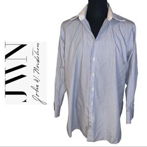 JOHN W. NORDSTROM Blue / White Stripped Collared Long Sleeve Size 17 1/2 or 36